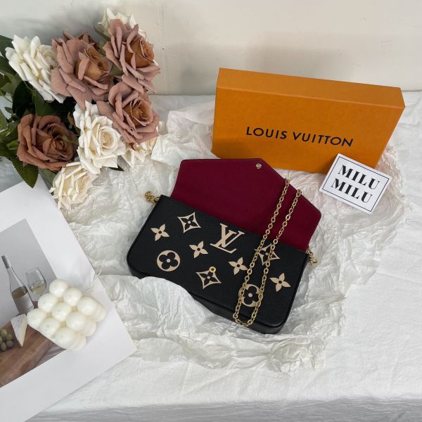 【9.9成新】【12期0利率】LV 對皮革比色子母三合一黑/奶字-舊款，非絨布 