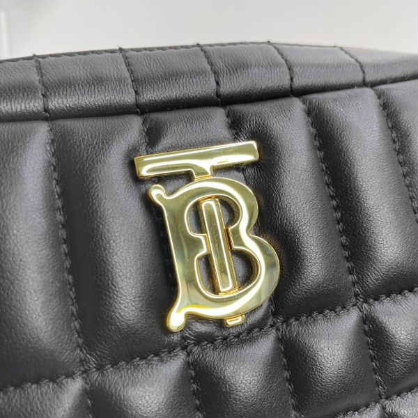 【99成新】【12期0利率】BURBERRY Lola 羊皮縫線迷你斜背相機包黑/金 