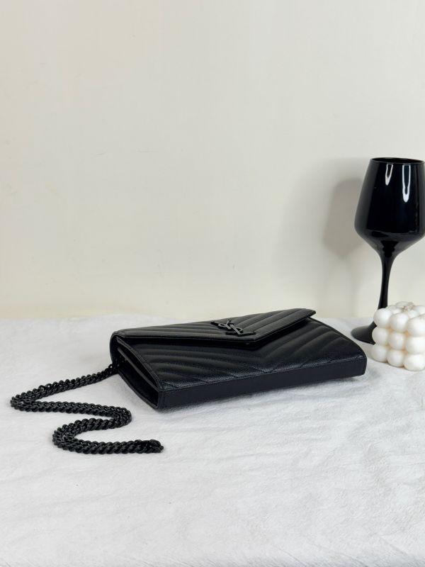 【分期0利率】YSL WOC 魚子醬鍊包 SO BLACK 22.5CM【95成新】 