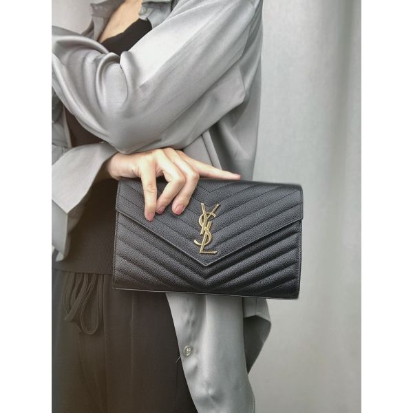 【12期0利率】【現金價】YSL WOC 魚子醬鍊包 金扣22.5CM 