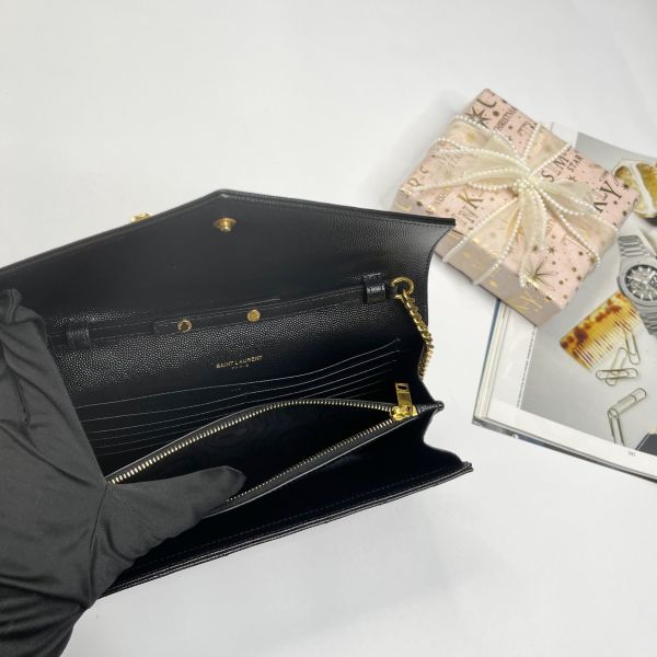 【12期0利率】YSL WOC 魚子醬鍊包 金扣22.5CM【英國購證】【99成新】 