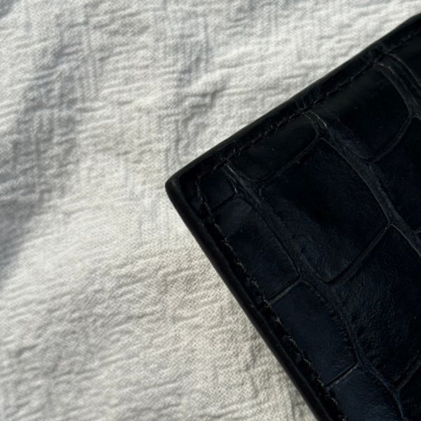 【12期0利率】BALENCIAGA  黑色霧面鱷魚壓花小牛皮現金卡包【全新閒置】 