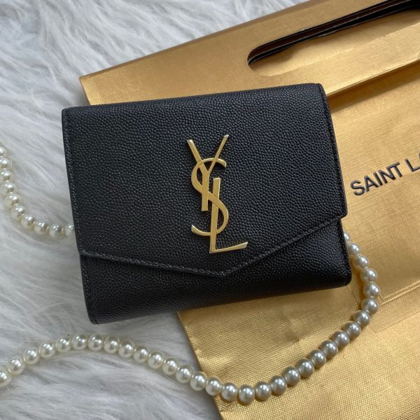 【12期0利率】YSL 牛皮雙層扣式短夾【9成新】 