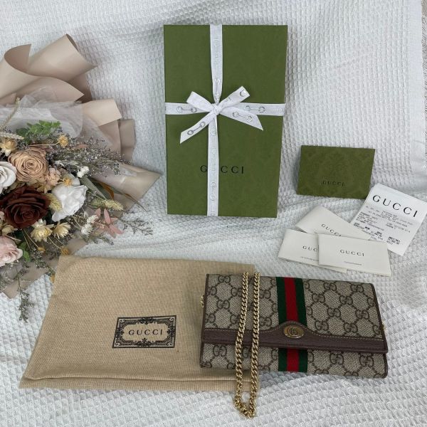 【12期0利率】GUCCI  OPHIDIA 鏈帶長夾 可拆鍊條【9成新】【】 