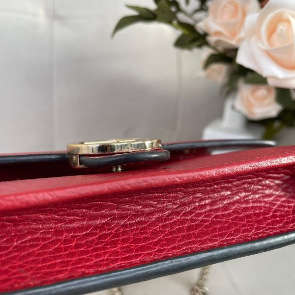 【85成新】【12期0利率】Gucci 皮革翻蓋單肩包-紅/金扣 