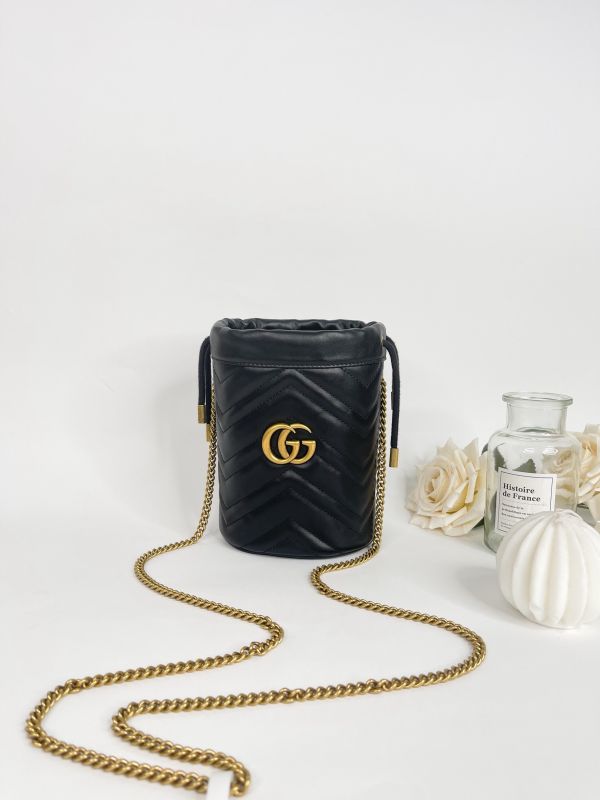 【分期0利率】GUCCI Marmont迷你水桶包 黑色【9成新】 