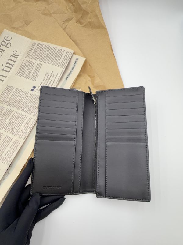 【99成新】BURBERRY 炭灰格紋皮革對摺長夾 