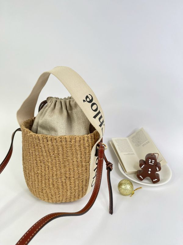 【分期0利率】Chloe 草編束口圓筒包【9成新】 