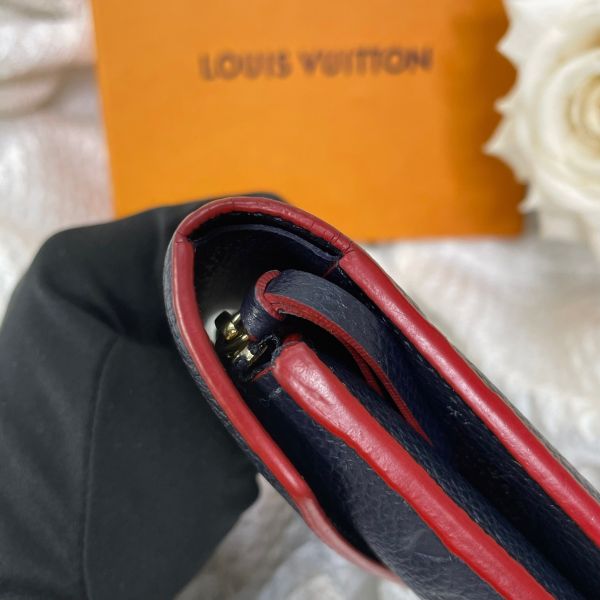 【12期0利率】【二手】LV 深藍色皮革壓紋三摺短夾 