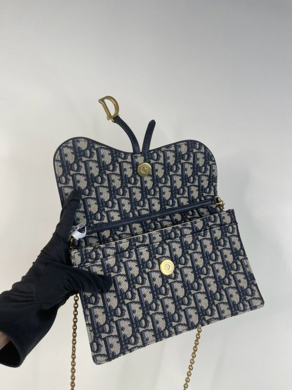 【分期0利率】Dior Oblique 緹花Saddle鏈帶斜背包【95成新】 