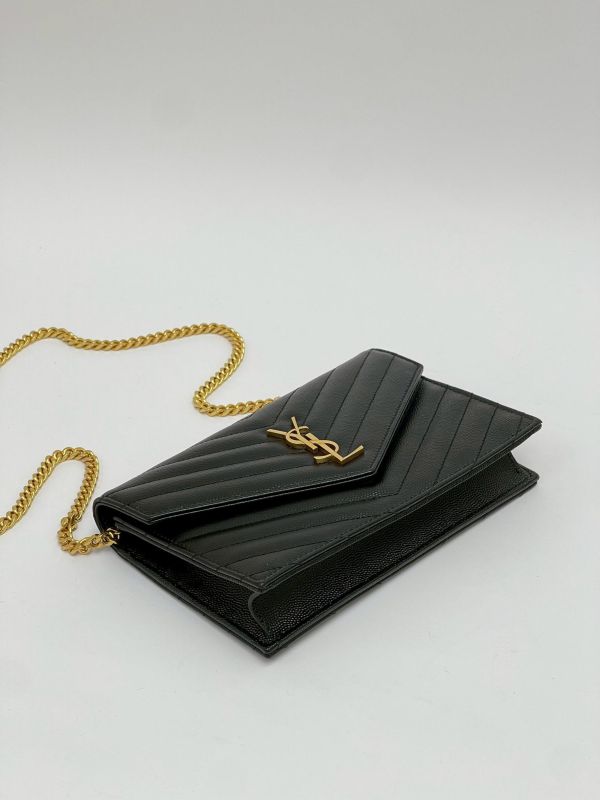【9成新】YSL WOC 魚子醬鍊包黑金 19.5CM 