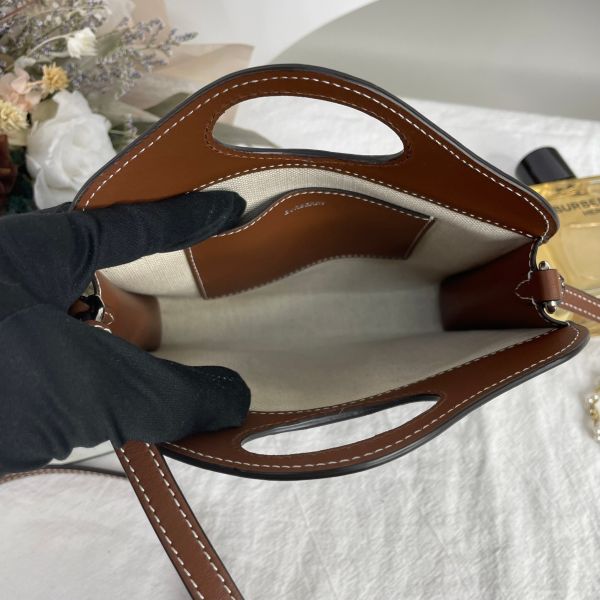 【95成新】【12期0利率】BURBERRY  Pocket 字母帆布拼接小牛皮MICRO斜背包 