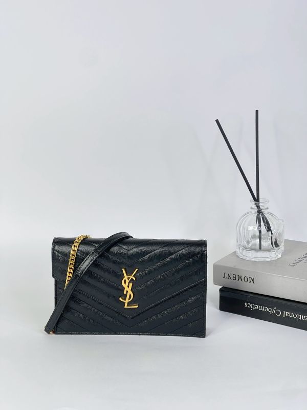 【9成新】YSL WOC 魚子醬鍊包黑金 19.5CM 