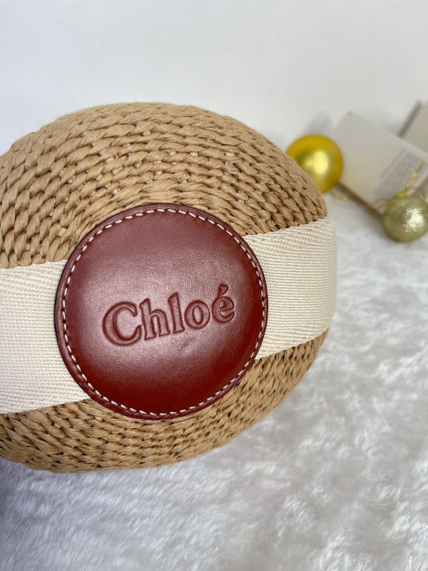 【95成新】Chloe 草編束口圓筒包 
