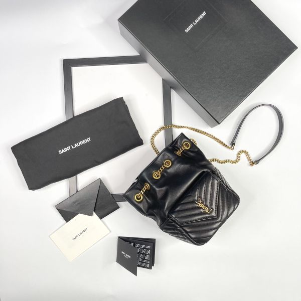 【12期0利率】YSL  Joe絎縫小羊皮迷你水桶袋【9成新】 