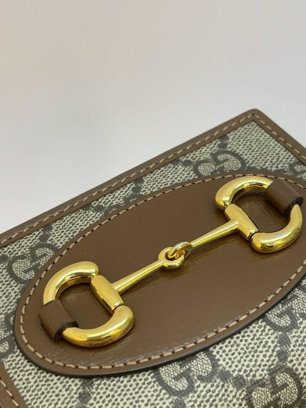 【9成新】GUCCI1955 馬銜扣老花4卡零錢短夾 
