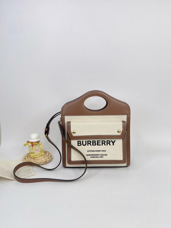 【95成新】BURBERRY 帆布拼皮革口袋包 