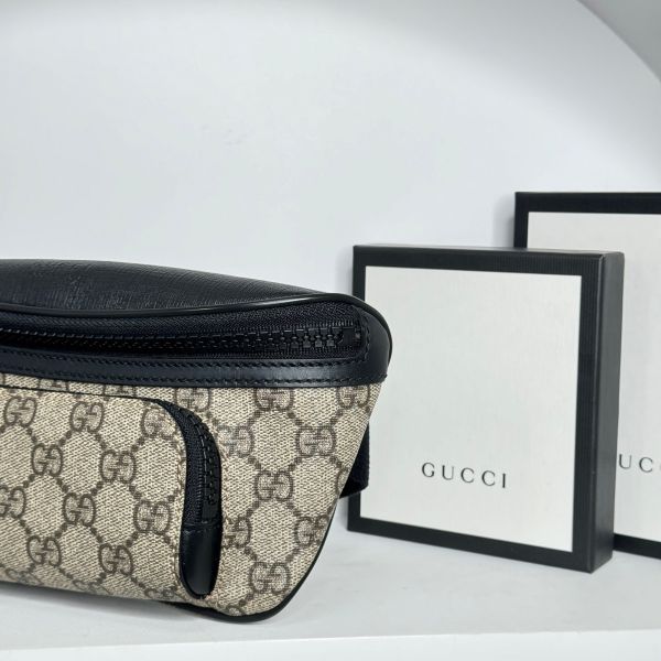 【12期0利率】GUCCI GG SUPREME 帆布牛皮飾邊兩用胸包【英國購證】【全新閒置】 