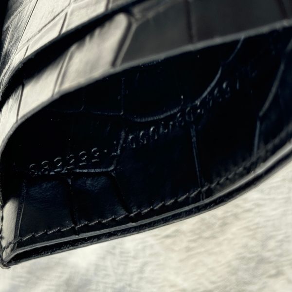 【12期0利率】BALENCIAGA  黑色霧面鱷魚壓花小牛皮現金卡包【全新閒置】 