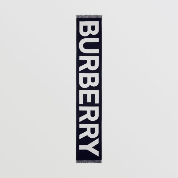 【12期0利率】【全新品】BURBERRY 大字母羊毛圍巾 深藍色  男女皆可 