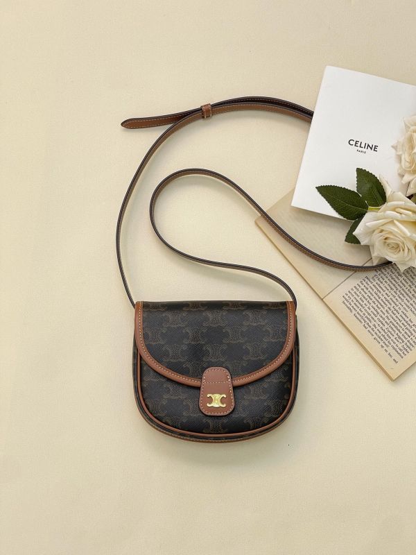 【未使用閒置品】CELINE  凱旋門老花迷你馬鞍包 