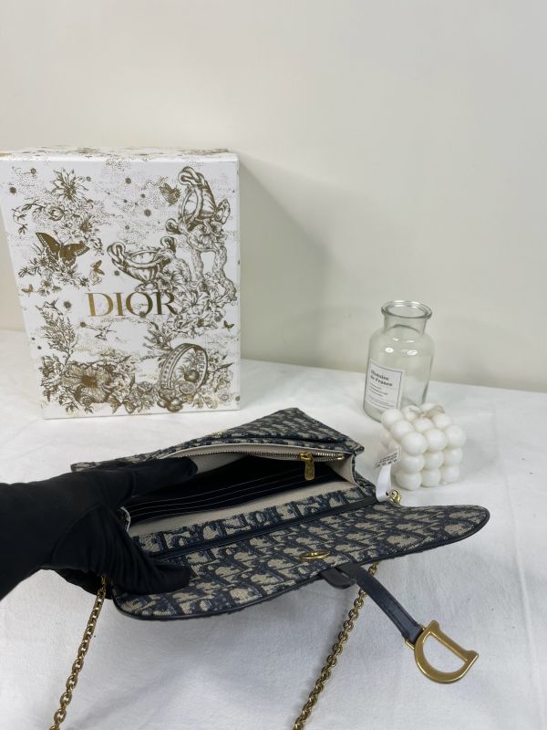 【分期0利率】Dior Oblique 緹花Saddle鏈帶斜背包【95成新】 