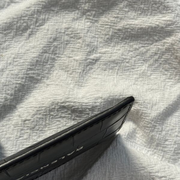 【12期0利率】BALENCIAGA  黑色霧面鱷魚壓花小牛皮現金卡包【全新閒置】 