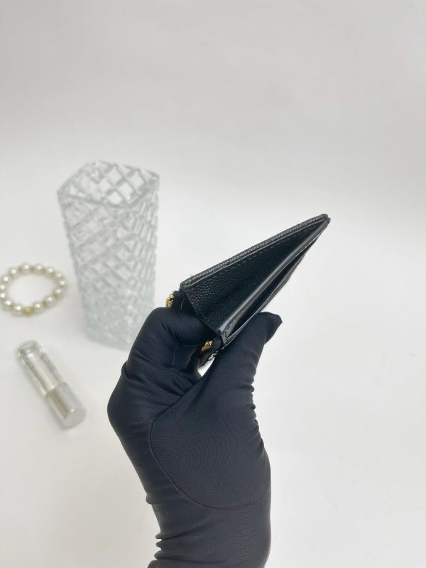 【99成新】YSL 粒面壓紋牛皮拉鍊卡片零錢包 