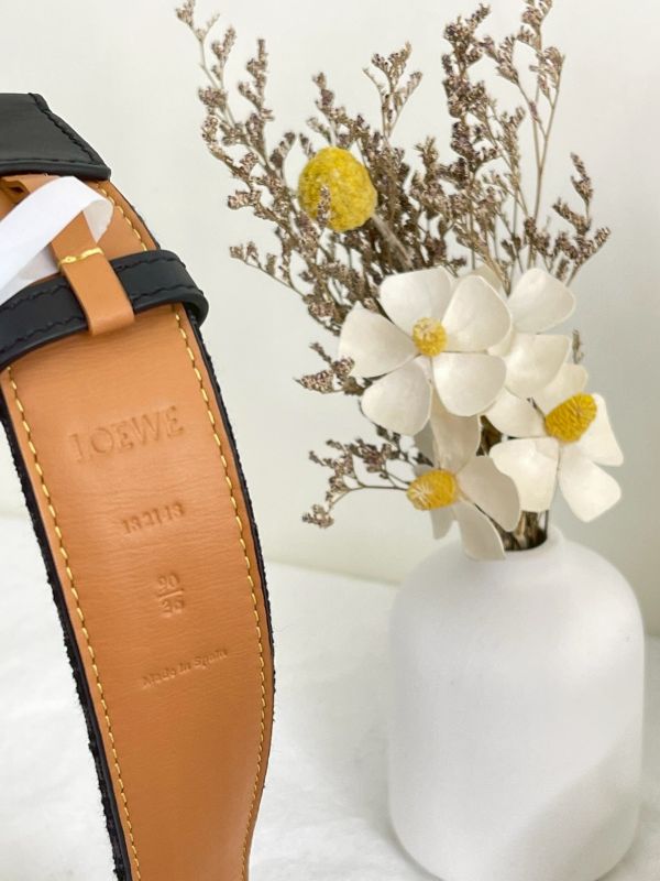 【分期0利率】LOEWE 緹花布拼接牛皮皮帶 3.5公分【95成新】 