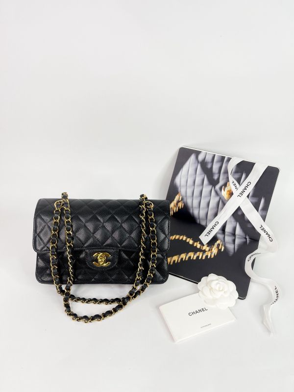 【95成新】CHANEL CF23黑色金扣荔枝防刮牛皮 