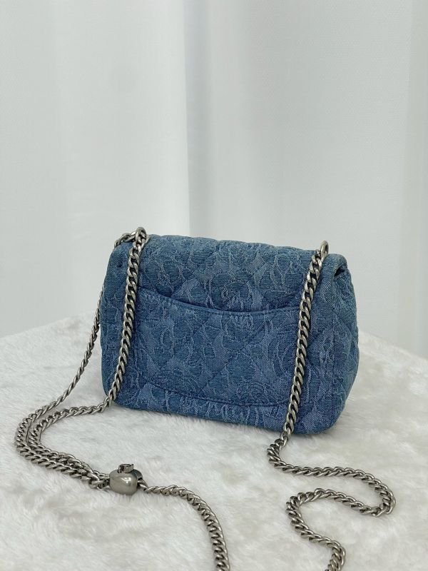 【95成新】CHANEL 23P 單寧山茶花愛心扣方胖 