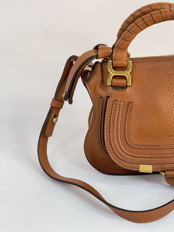 【95成新】CHLOE Marcie 粒面牛皮翻蓋迷你馬鞍斜背包 