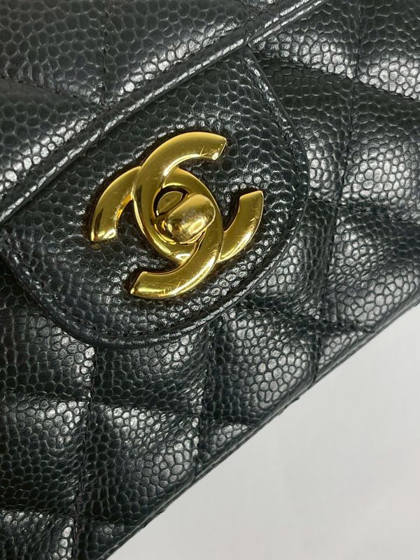【95成新】CHANEL CF23黑色金扣荔枝防刮牛皮 