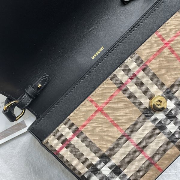 【12期0利率】【全新品】BURBERRY 斜挎Vintage 格紋拼皮革Penny包-黑 