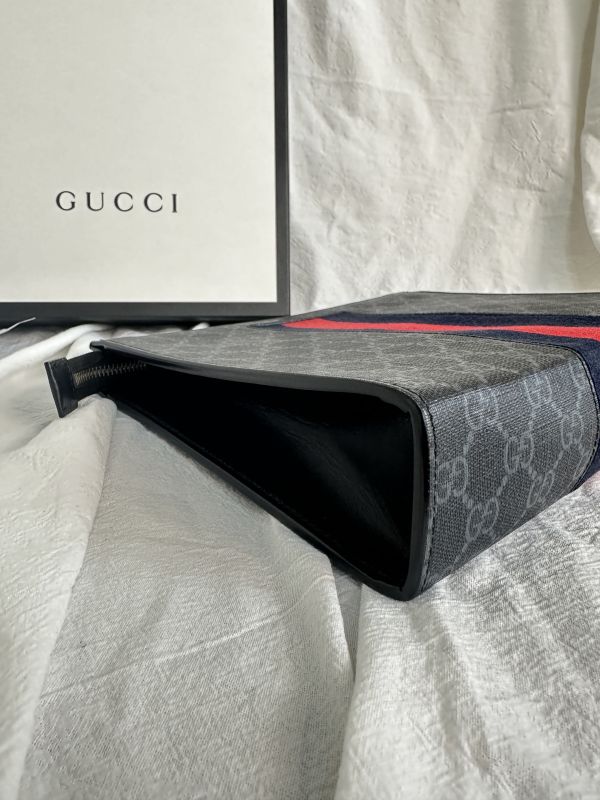 【12期0利率】GUCCI GG Supreme 紅藍WEB織帶手拿包【9成新】 