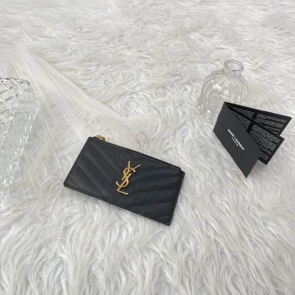 【分期0利率】YSL 粒面壓紋牛皮拉鍊卡片零錢包【99成新】 