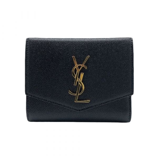 【6期0利率】YSL 牛皮雙層扣式短夾 金扣 