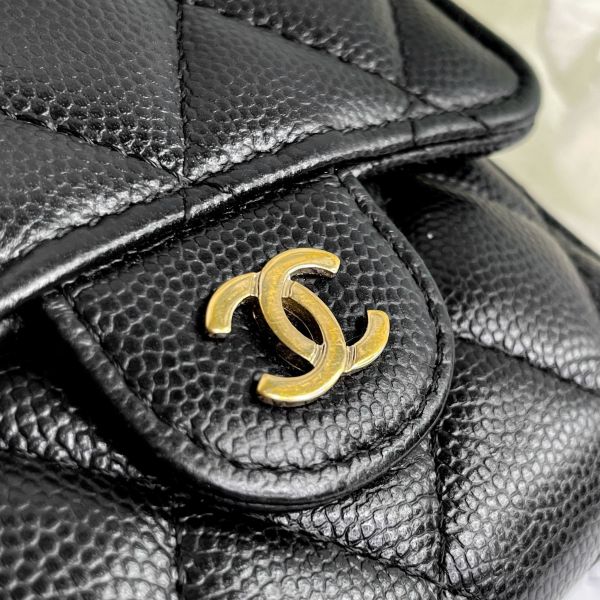 【9成新】【12期0利率】CHANEL 三折短夾 牛皮黑/淡金 