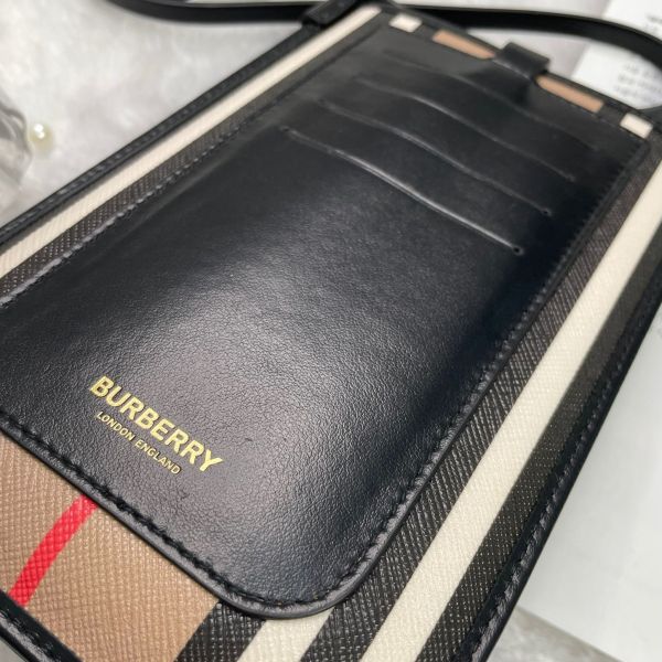 【全新閒置品】【12期0利率】BURBERRY 經典條紋皮革手機包 