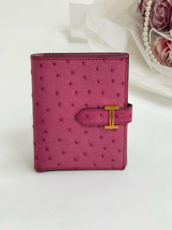 【9成新】HERMES BEARN 鴕鳥皮短夾 