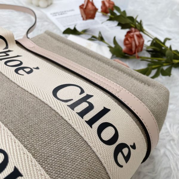 【12期0利率】【現金價】Chloé 背帶款小號Woody Tote Bag 灰粉色 