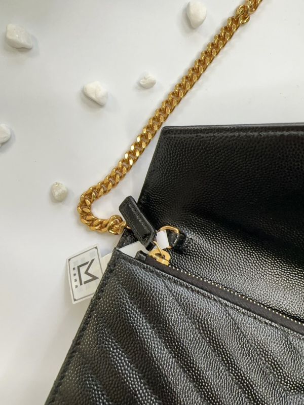 【12期0利率】YSL WOC 魚子醬鍊包黑金 19.5CM【95成新】 