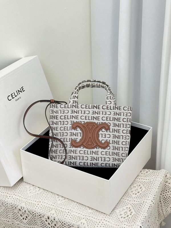 【未使用閒置品】CELINE 條紋織物小型Cabas Thais托特包 