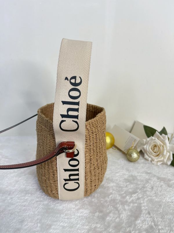 【95成新】Chloe 草編束口圓筒包 