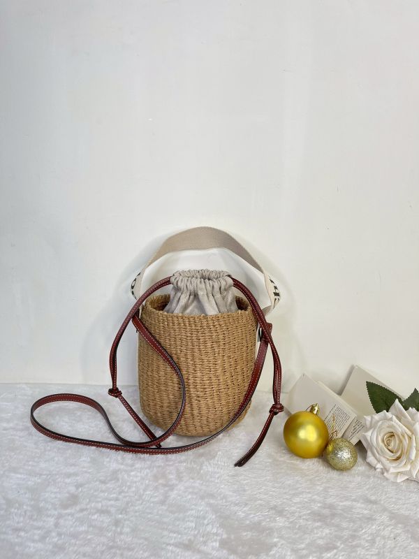 【95成新】Chloe 草編束口圓筒包 