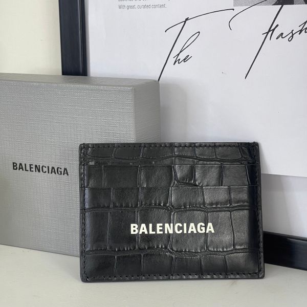 【12期0利率】BALENCIAGA  黑色霧面鱷魚壓花小牛皮現金卡包【全新閒置】 