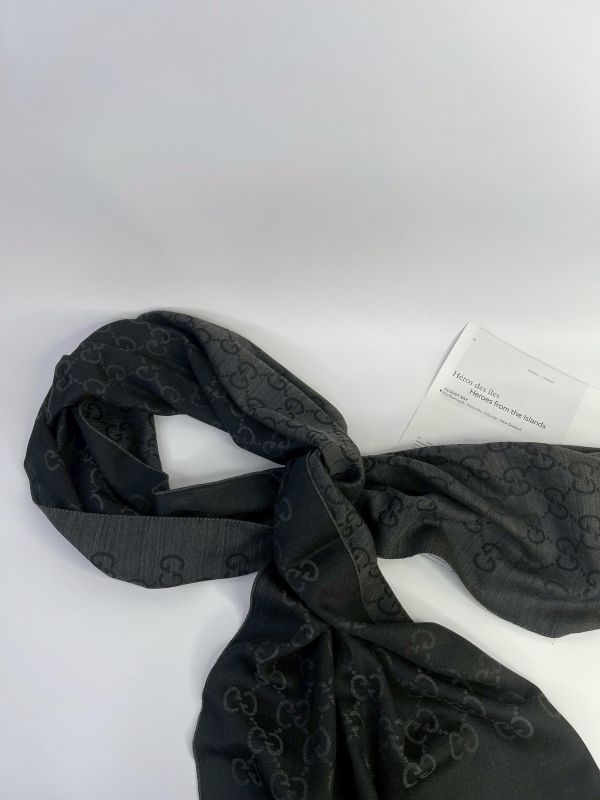 【全新品】GUCCI GG緹花雙色羊毛混絲流蘇圍巾 