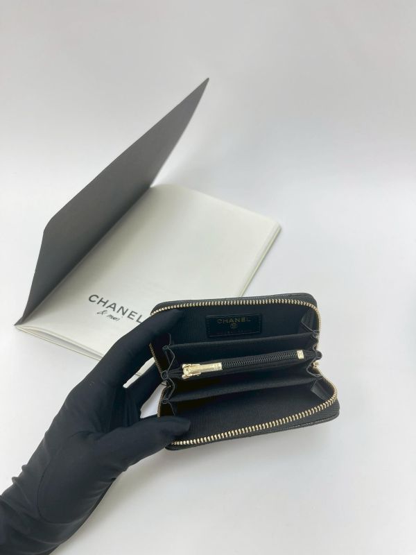 【閒置新品】CHANEL 琺瑯水鑽雙C拉鍊零錢卡包 