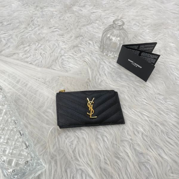 【分期0利率】YSL 粒面壓紋牛皮拉鍊卡片零錢包【99成新】 