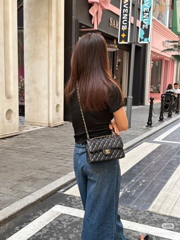 【95成新】CHANEL CF23黑色金扣荔枝防刮牛皮 